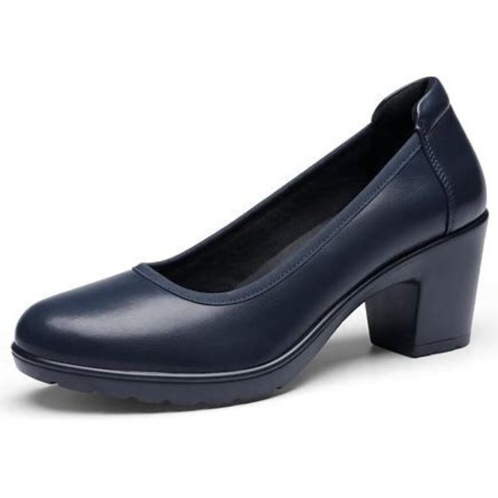 DREAM PAIRS Chunky Closed Toe Navy Blue Heels